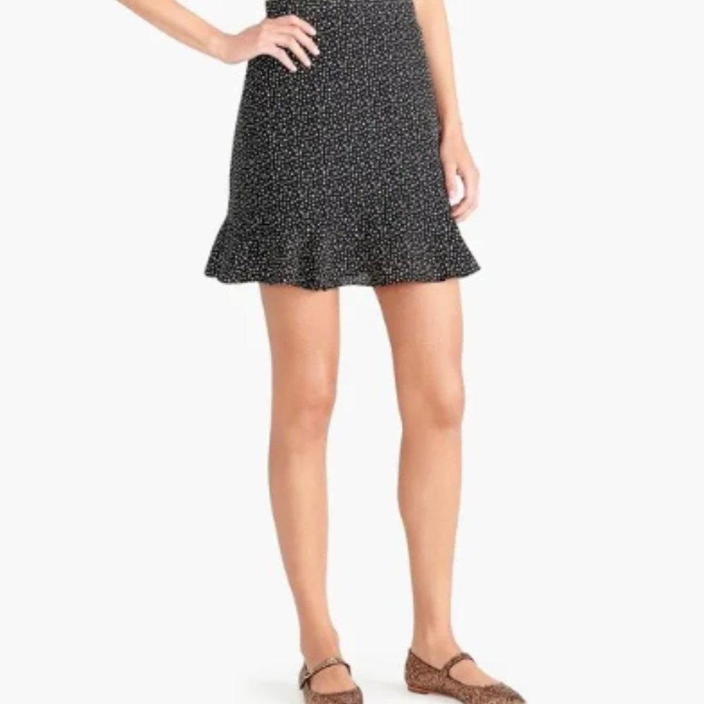 J. Crew Women's Black and White Star Printed Mini Skirt with Ruffle Detail